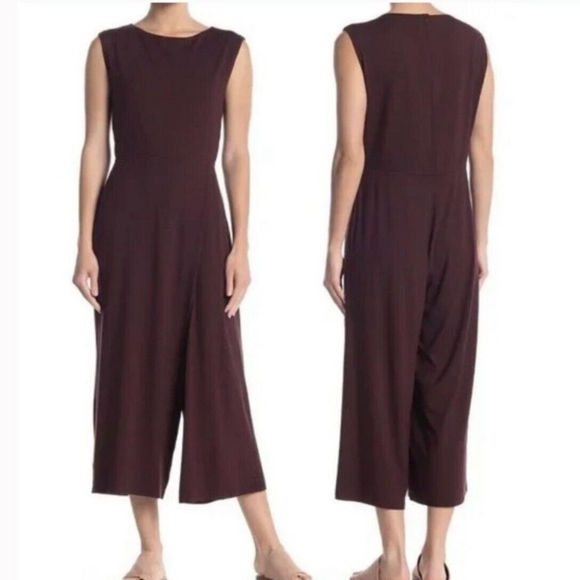 EILEEN FISHER Burgundy One Piece Crop Jumpsuit PL - Picture 2 of 8